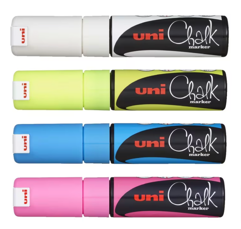 Uni Chalk Markers 8.0mm Chisel Tips Set of 4