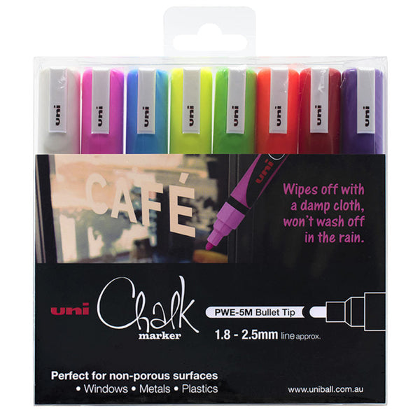 Uni Chalk Markers 1.8-2.5mm Bullet Tip Pack of 8