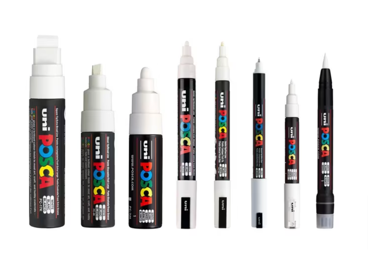 Uni Posca Markers White Assorted Tip Sizes Set of 8