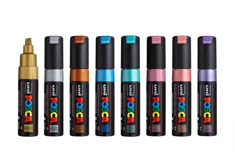 Uni Posca PC-8K 8.0mm Bold Chisel Tips Metallic Markers Set of 8