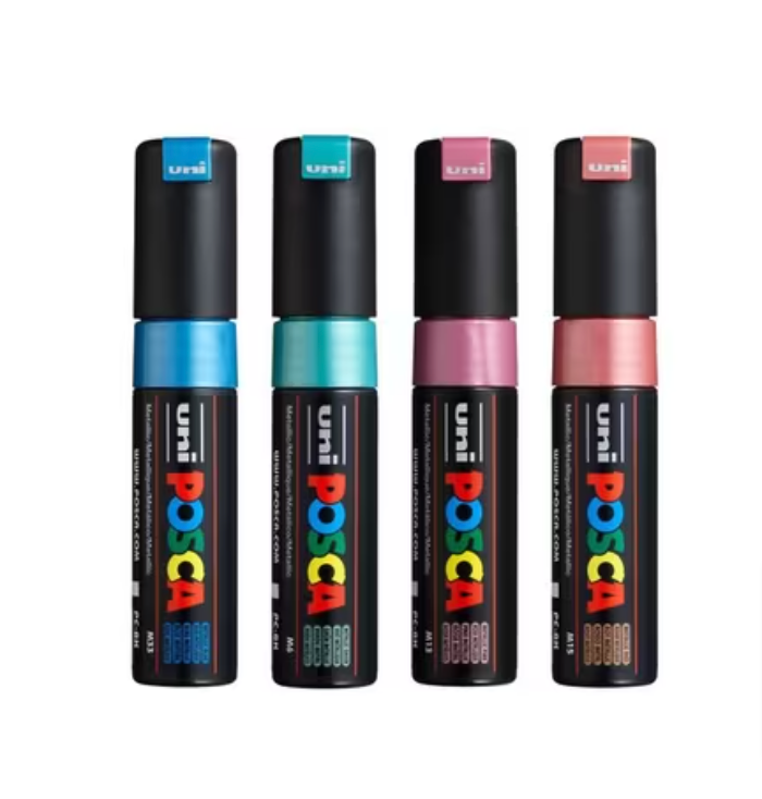 Uni Posca PC-8K 8.0mm Bold Chisel Tips Metallic Markers Set of 4