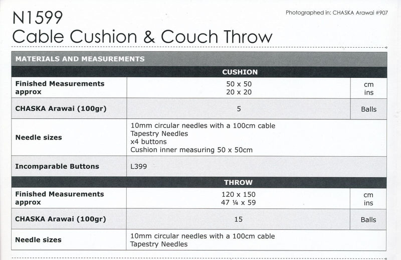 Naturally Pattern Leaflet Chasca Arawi Super Chunky Accessories/Cushion & Throw N1599