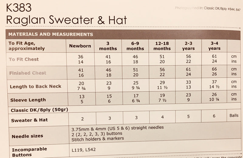 Knitting Pattern K383 - Kids Sweater & Hat 0-4 Years 8ply Yarn