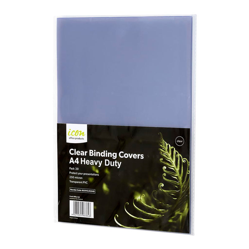 Icon A4 Clear Heavy Duty 250mic Binding Covers Pack of 20