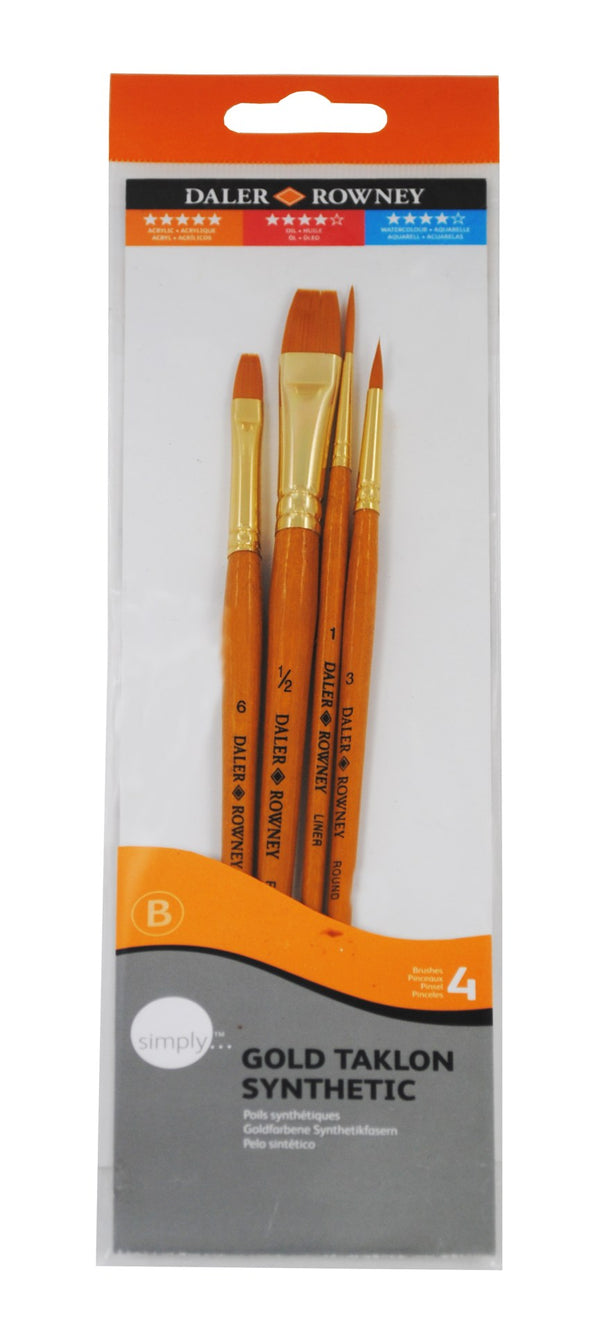 Daler Rowney Simply Gold Taklon Short Art Paint Brush Set 3