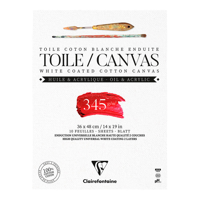 Clairefontaine White 345gsm 10 sheet Cotton Canvas Pads