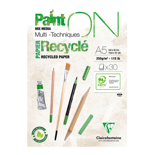 Clairefontaine PaintON White 250gsm 30 sheet Recycled Pads#Size_A5