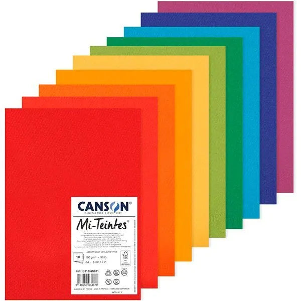 Canson MI-TEINTES Paper A4 160gsm Assorted Colours - Pack of 10