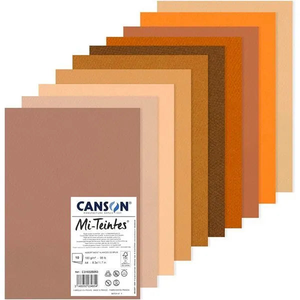 Canson Mi-Teintes Paper A3 160gsm Brown Colours Pack of 10 Sheets