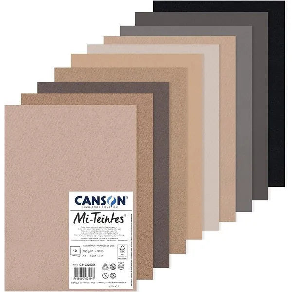 Canson MI-TEINTES Paper A4 160gsm Assorted Colours - Pack of 10