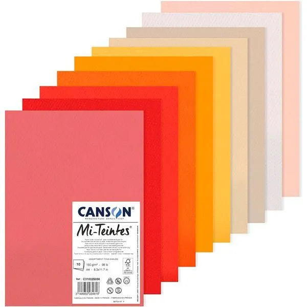 Canson MI-TEINTES Paper A4 160gsm Assorted Colours - Pack of 10