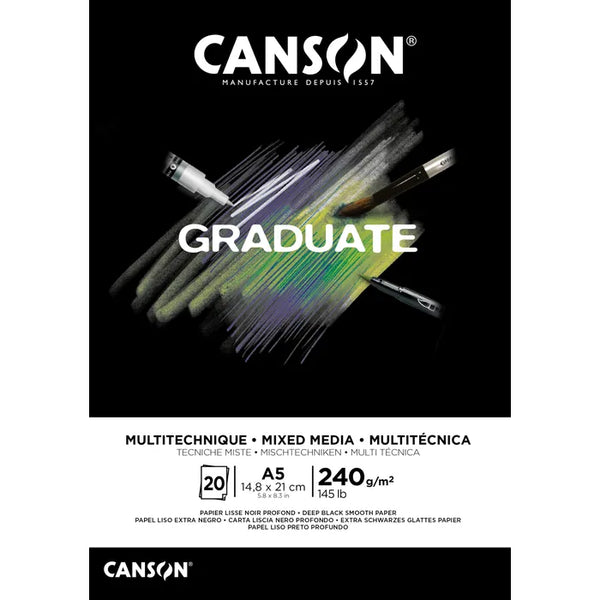 CANSON Graduate Mixed Media Black A5 240gsm 20 sheets