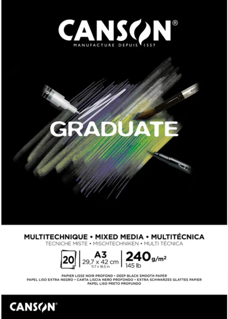 Canson Graduate Mixed Media Black Pad 240gsm 20 Sheets