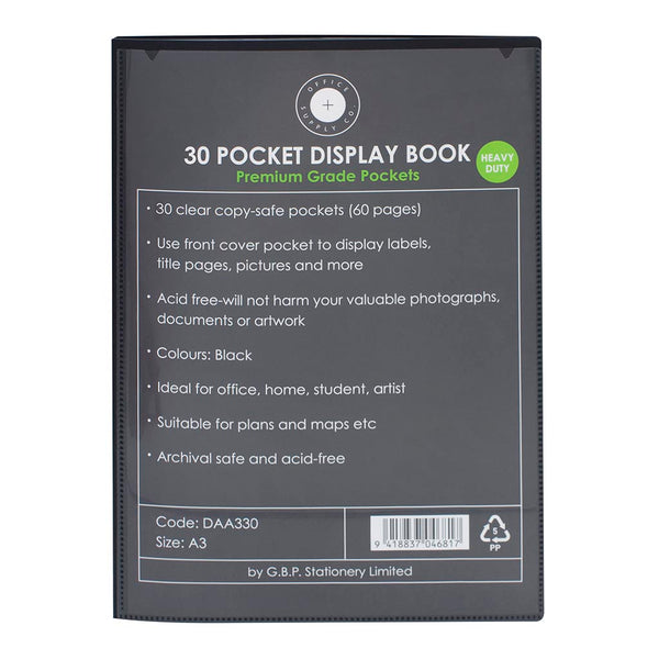 OSC A3 30 Pocket Black Insert Display Book