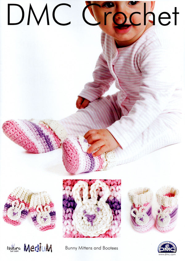 DMC Natura Medium Crochet Pattern Leaflet - Bunny Mittens and Booties
