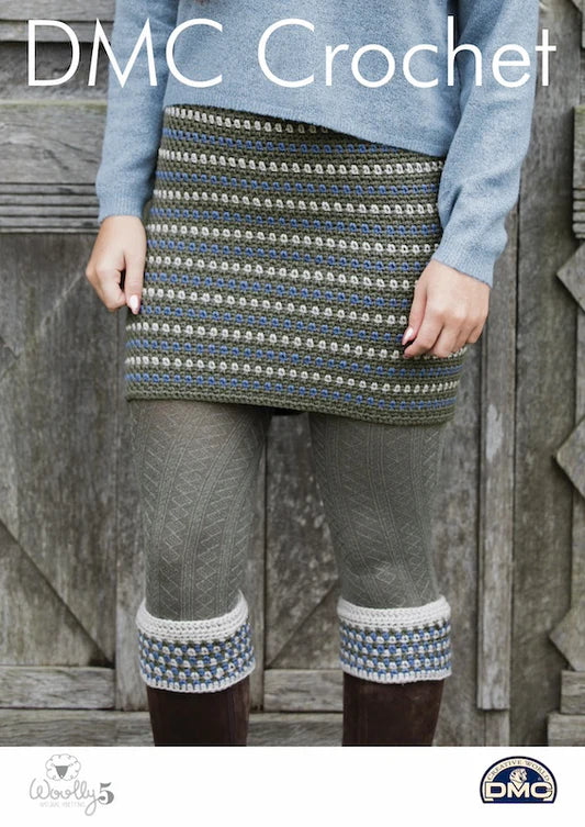 DMC Woolly 5 Crochet Pattern Leaflet - Womens Tweedie Skirt and Boot Cuffs