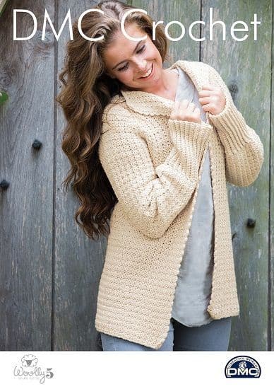 DMC Woolly 5 Crochet Pattern Leaflet - Womens Slouchy Sunday Jacket