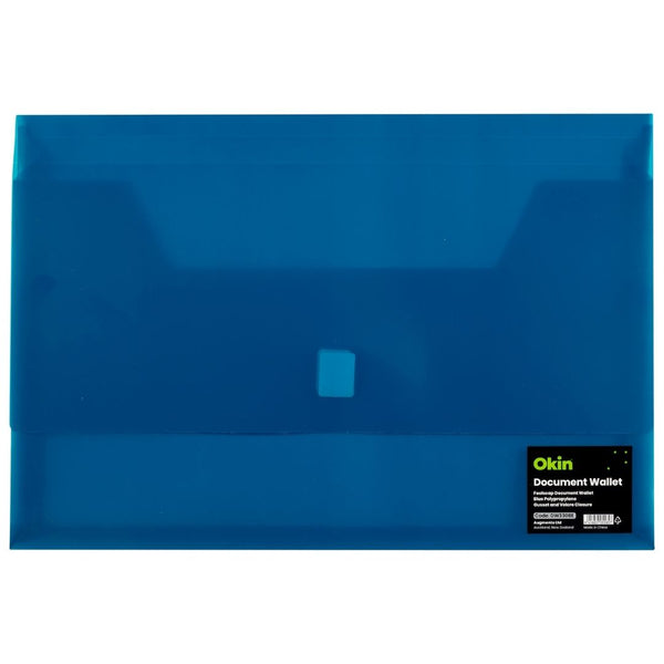 Okin Document Wallet Foolscap Velcro Closure#Colour_BLUE