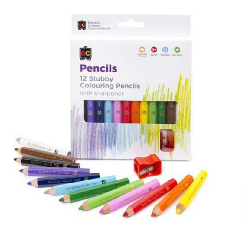 EC Stubby Coloured Pencils Set of 12 Plus Sharpener