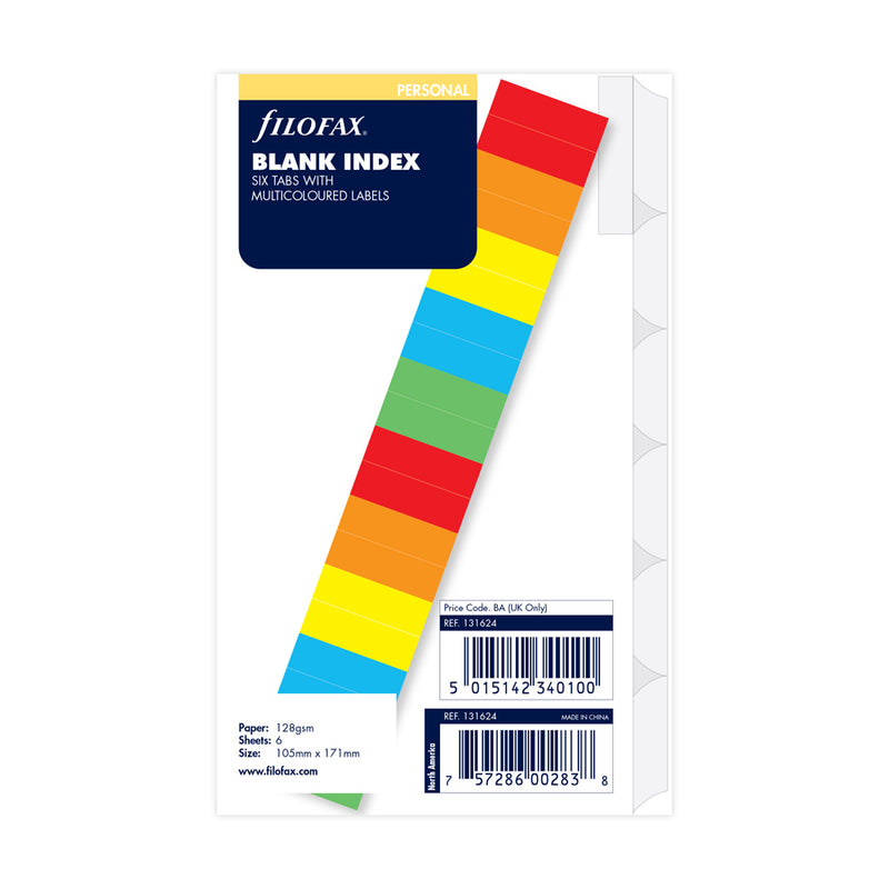Filofax Personal Organiser/Clipbook Blank Multicoloured Index, 6 Tabs