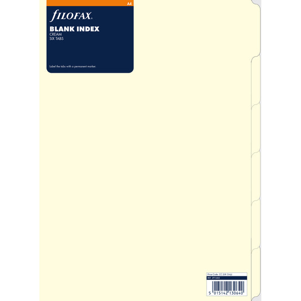 Filofax Blank 6 Tabs A4 Cotton Cream Accessory Dividers