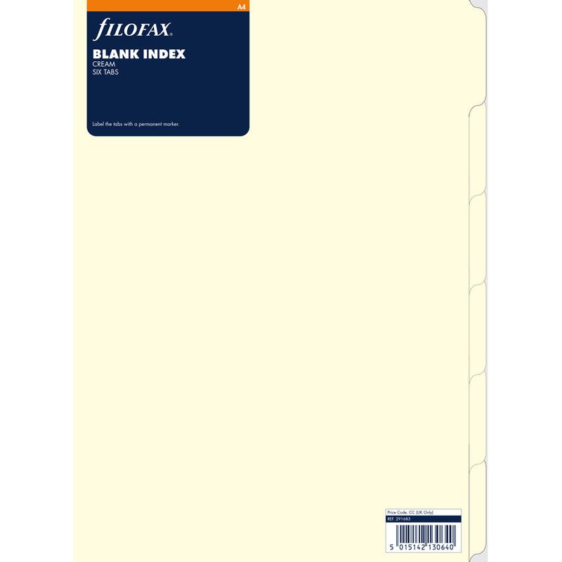 Filofax Blank 6 Tabs A4 Cotton Cream Accessory Dividers