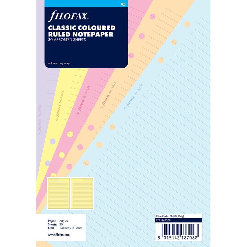 Filofax A5 Organiser/Clipbook Assorted Coloured Notepaper