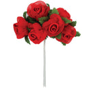 Ribtex Blossoms 6 Head Red Small Roses with Leaves