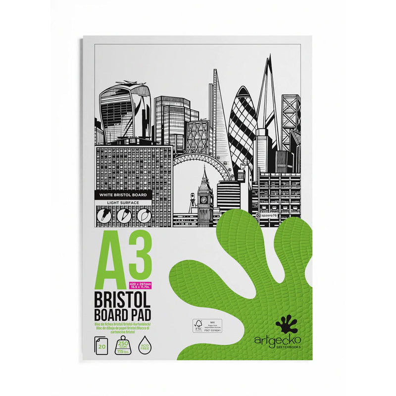 ArtGecko Pro 20 Sheets 250gsm White Bristol Board Pad