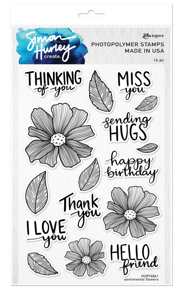 Simon Hurley create. Photopolymer 16 Piece Stamp Set Sentimental Flowers