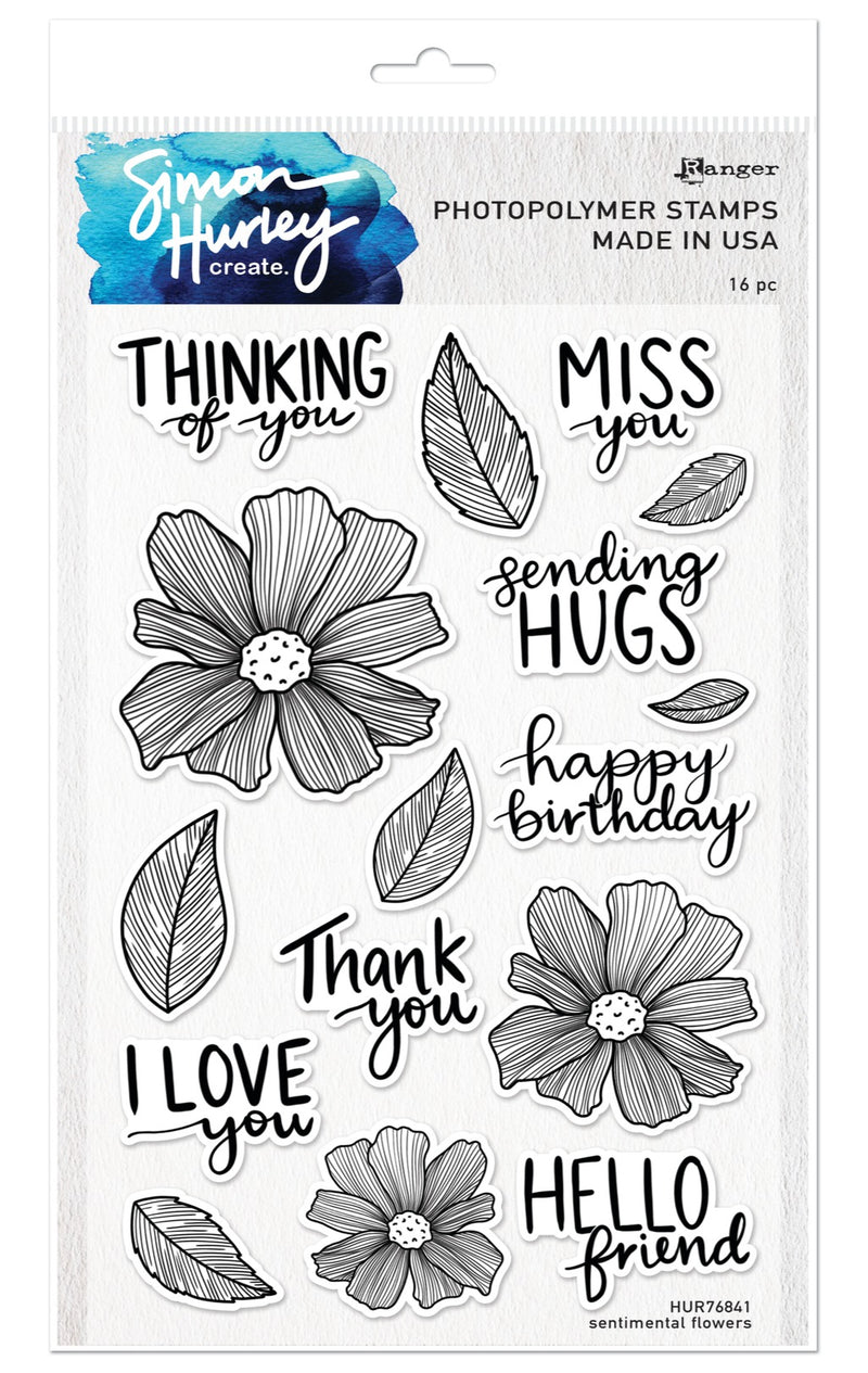 Simon Hurley create. Photopolymer 16 Piece Stamp Set Sentimental Flowers