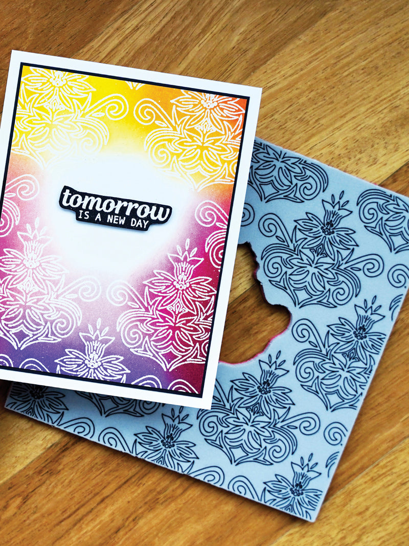 Simon Hurley create. 6" X 6" Background Cling Stamp Folk Art Florals