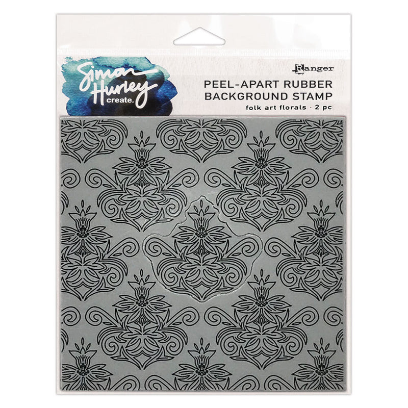 Simon Hurley create. 6" X 6" Background Cling Stamp Folk Art Florals