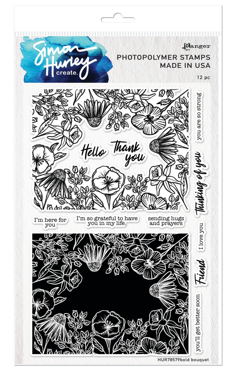 Simon Hurley create. Photopolymer 12 Piece Stamp Set Bold Bouquet
