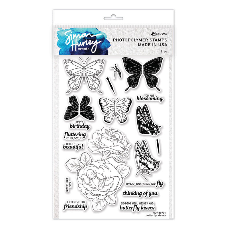 Simon Hurley create. Photopolymer 19 Piece Stamp Set Butterfly Kisses