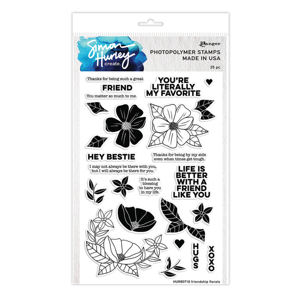 Simon Hurley create. Photopolymer 25 Piece Stamp Set Friendship Florals