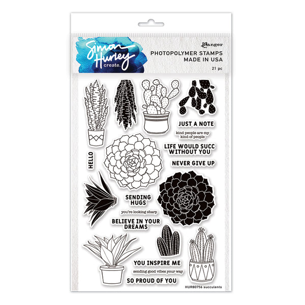 Simon Hurley create. Photopolymer 21 Piece Stamp Set Succulents
