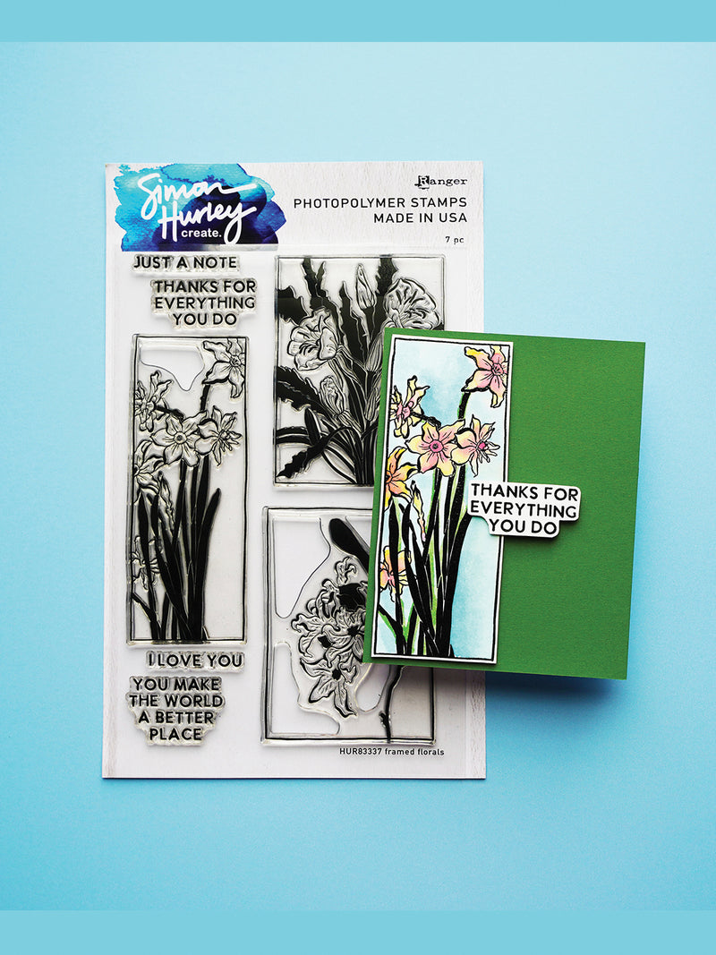 Simon Hurley create. Photopolymer 7 Piece Stamp Set Framed Florals