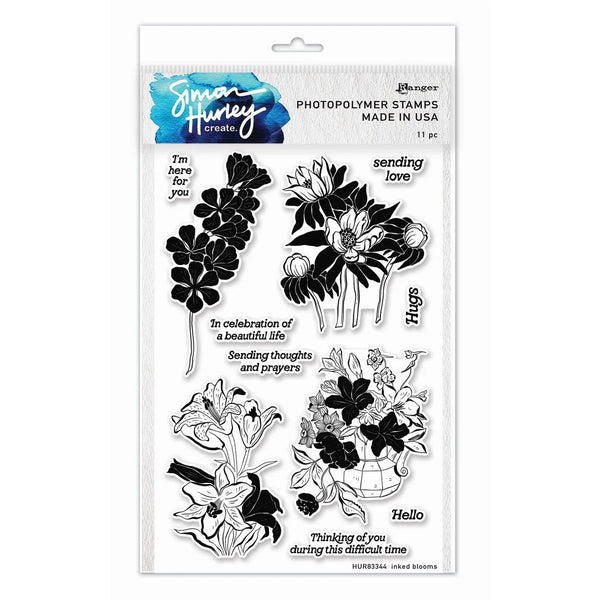 Simon Hurley create. Clear Photopolymer 11 Piece Stamp Set Inked Blooms