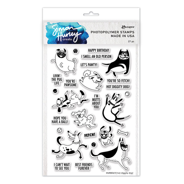 Simon Hurley create. Photopolymer 27 Piece Stamp Set Hot Diggity Dog