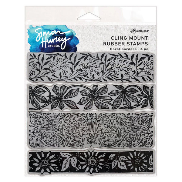Simon Hurley create. 6" X 6" Background Cling Stamp Floral Borders
