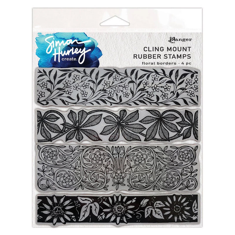 Simon Hurley create. 6" X 6" Background Cling Stamp Floral Borders
