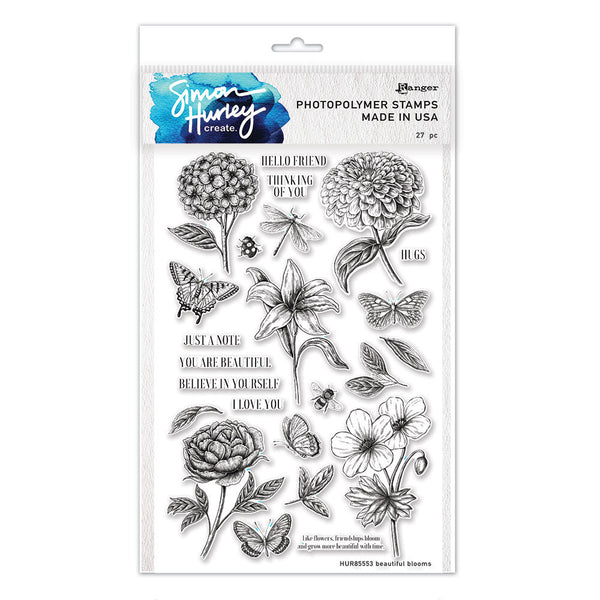 Simon Hurley create. Photopolymer 24 Piece Stamp Set Beautiful Blooms