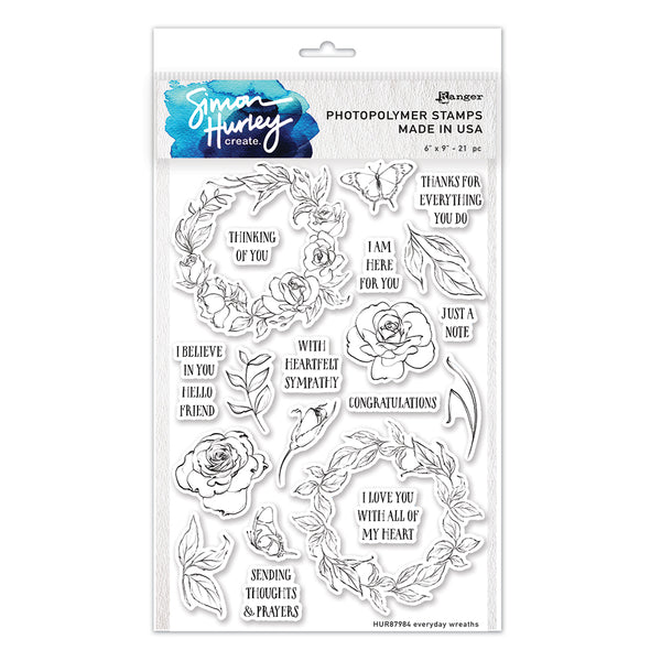 Simon Hurley create. Photopolymer 22 Piece Stamp Set Everyday Wreaths