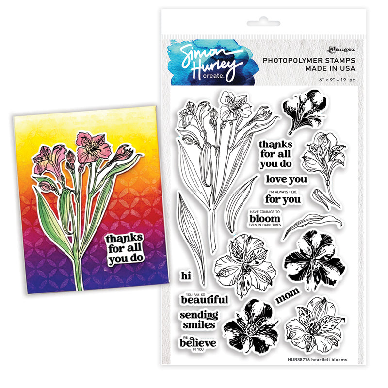 Simon Hurley create. Photopolymer 19 Piece Stamp Set Heartfelt Blooms