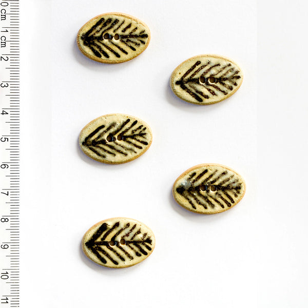 Incomparable Buttons - Brown Oval Leaves L282 - Card of 5