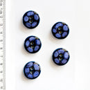 Incomparable Buttons - Blue & Black Flowers L305 - Card of 5