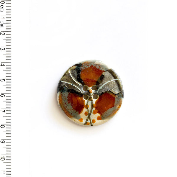 Incomparable Buttons - Large Rust & Black Flower L343 - Card of 1
