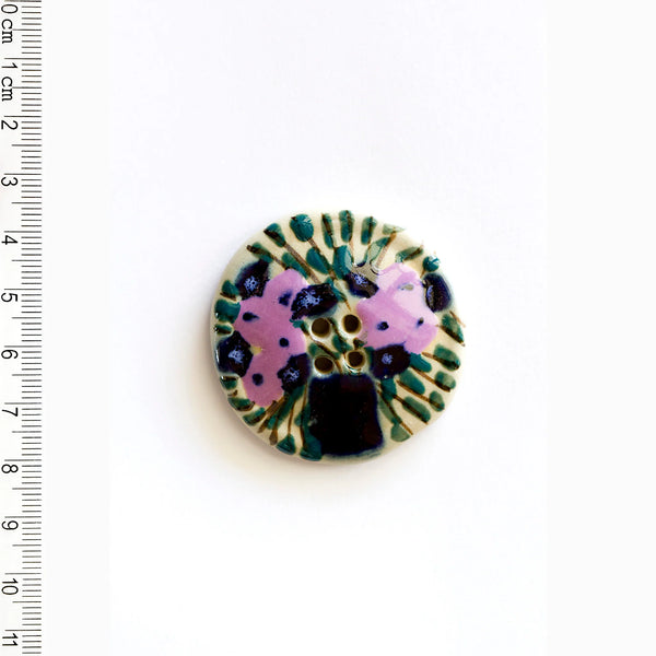 Incomparable Buttons - Large Pink & Black Flower L348 - Card of 1