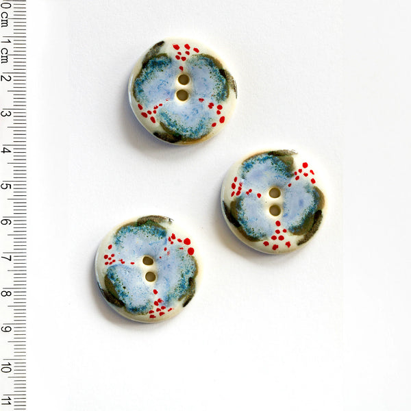 Incomparable Buttons - Large Blue Flowers L419 - Card of 3